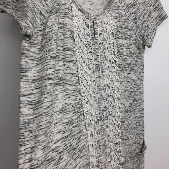 Anthropologie Lilka Heathered grey t-shirt  dress midline crochet detail pockets - Picture 12 of 16